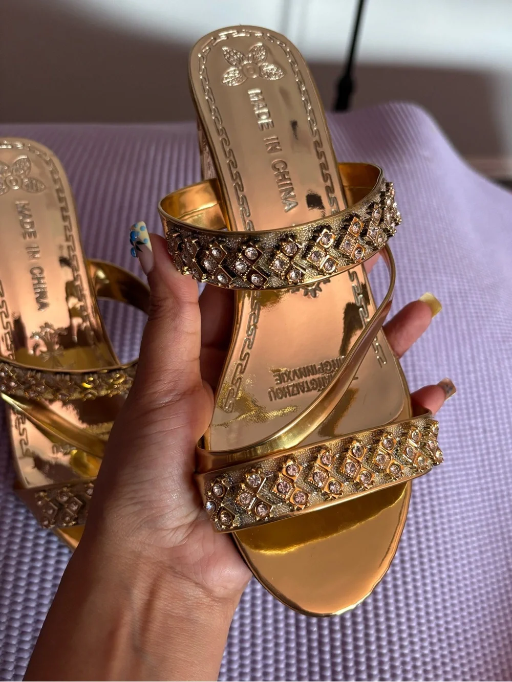 Gold Crystal Strappy Block Heels Perfect For Day & Night Looks Women’s Sandals
